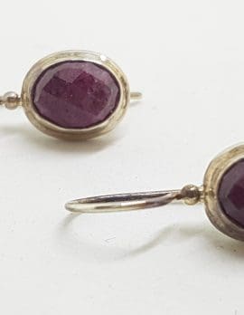 Sterling Silver Oval Ruby Zoisite Bezel Set Earrings