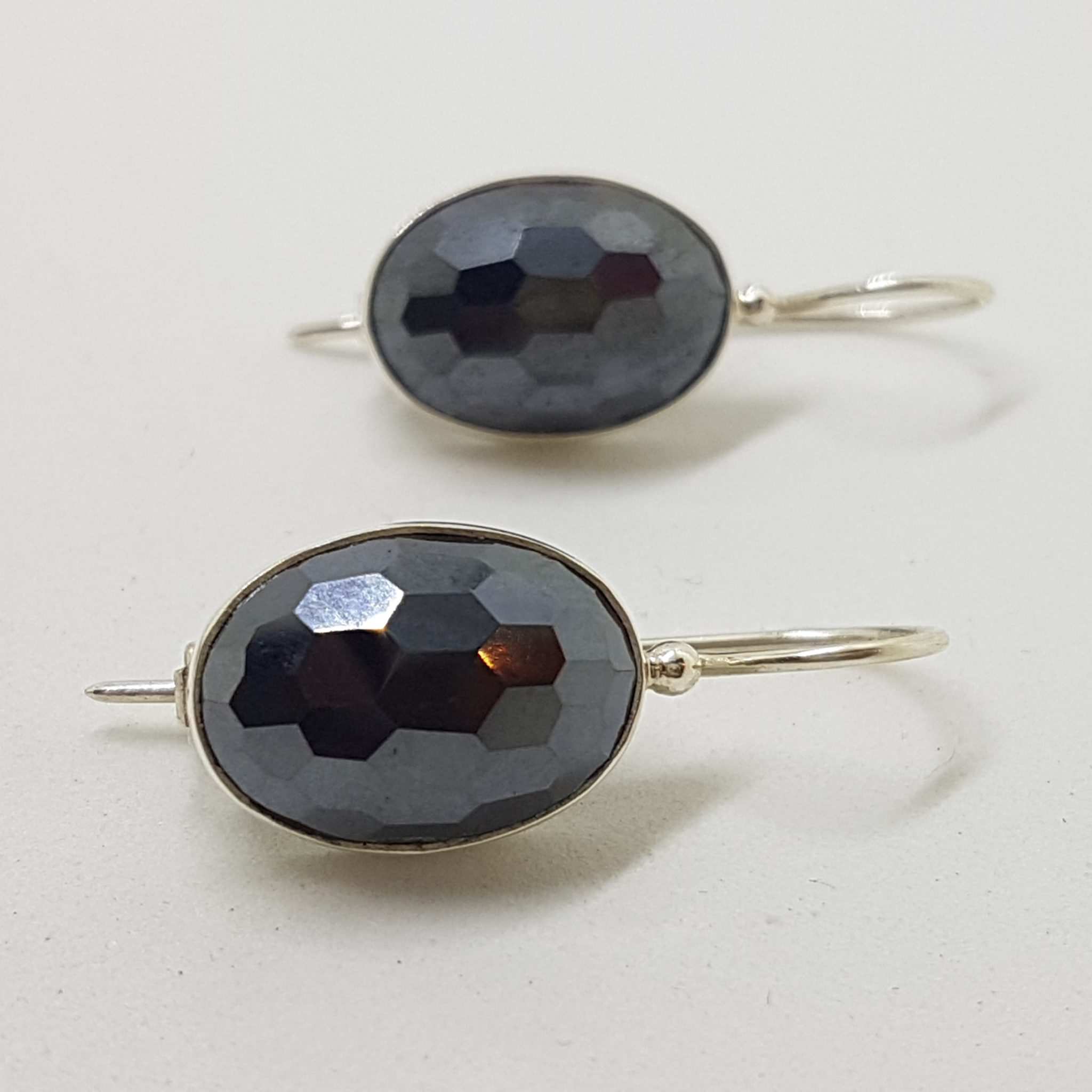 20200808_131626 Sterling Silver Faceted Oval Hematite Iron Ore Drop Earrings