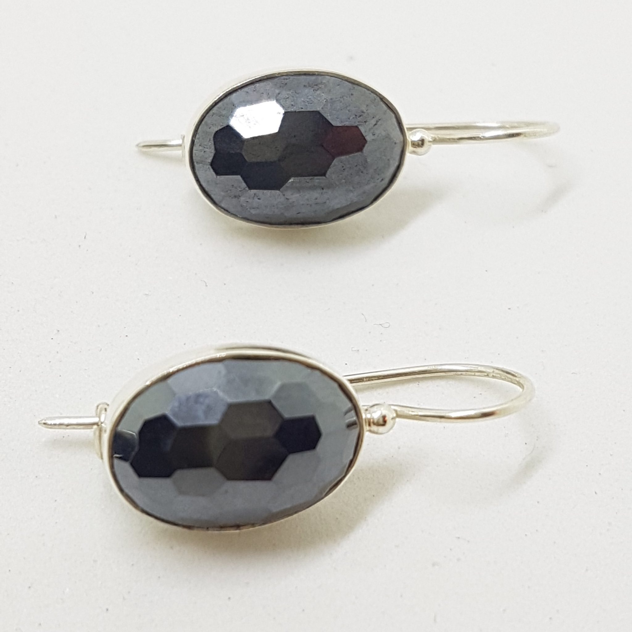 20200808_131640 Sterling Silver Faceted Oval Hematite Iron Ore Drop Earrings