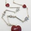 Sterling Silver Red Enamel Heart, Cupid and Cupie Doll Heavy Fob Style Necklace