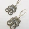 Sterling Silver Ornate Marcasite Large Drop Earrings
