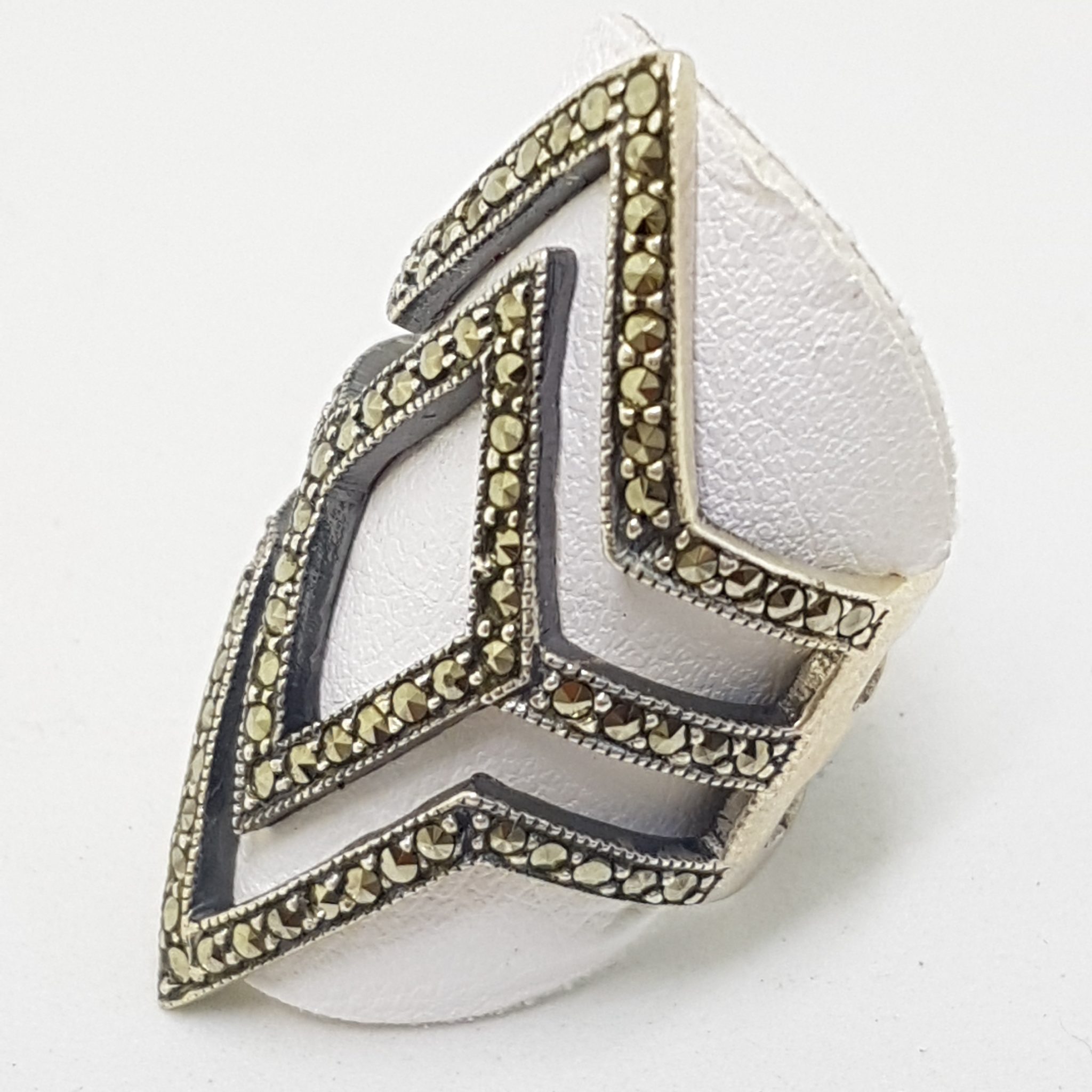 20200809_093656 Sterling Silver Marcasite Large Marquis Diamond Shape Ring