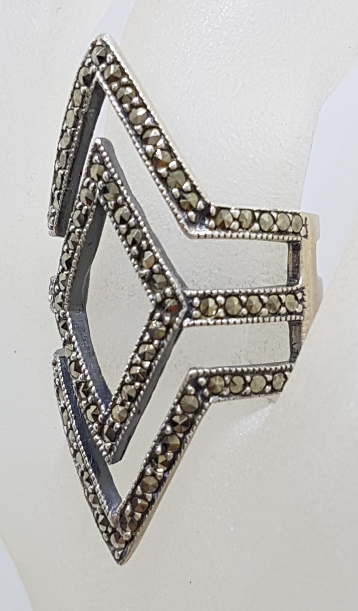 20200809_093733 Sterling Silver Marcasite Large Marquis Diamond Shape Ring