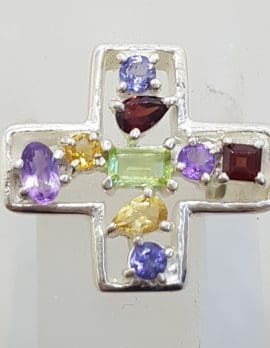 Sterling Silver Large Multi-Coloured Gemstones Cross/Crucifix Cluster Ring *SOLD*