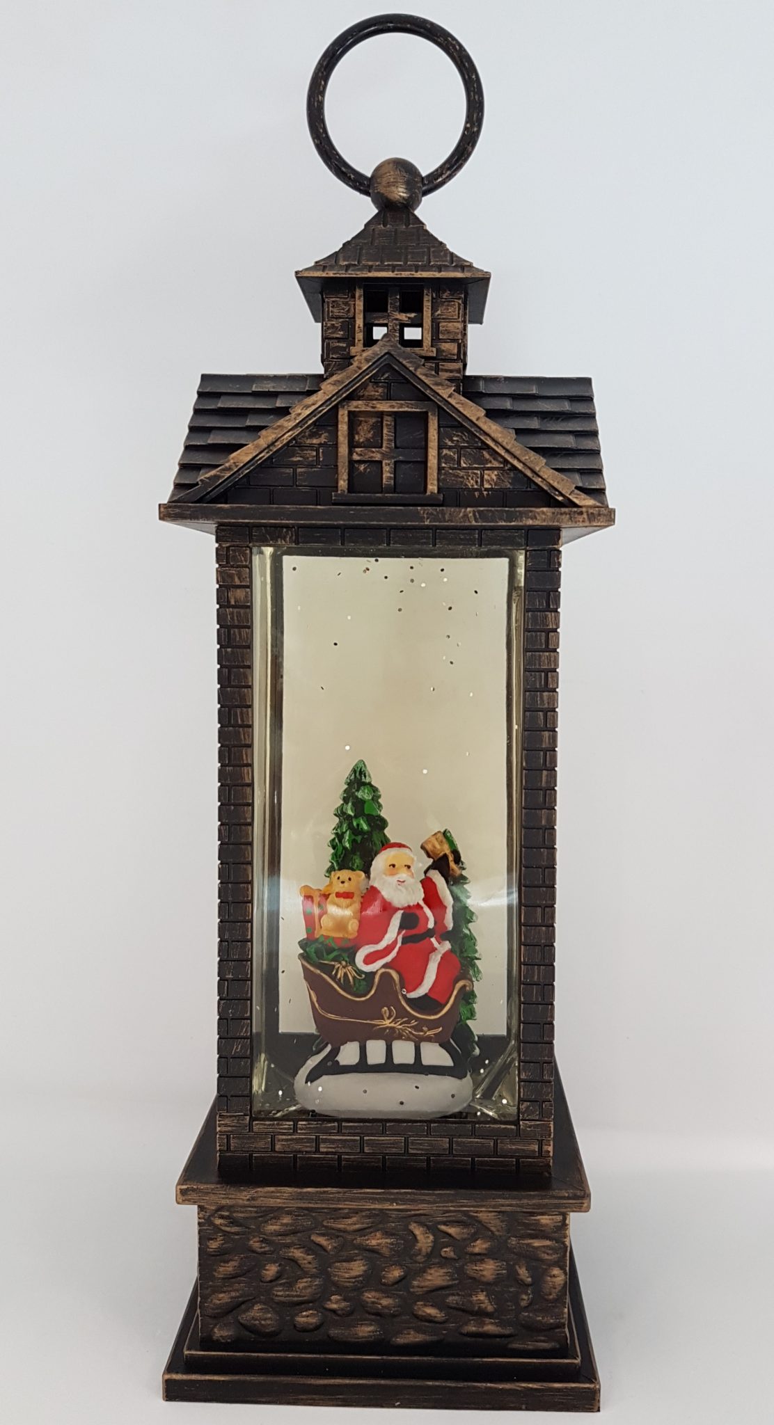 Christmas Glitter Lantern – Santa / Father Christmas in a Sleigh with a Christmas Tree – Christmas Ornament Design #8