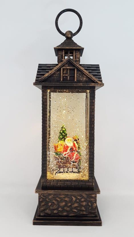 Christmas Glitter Lantern – Santa / Father Christmas in a Sleigh with a Christmas Tree – Christmas Ornament Design #8