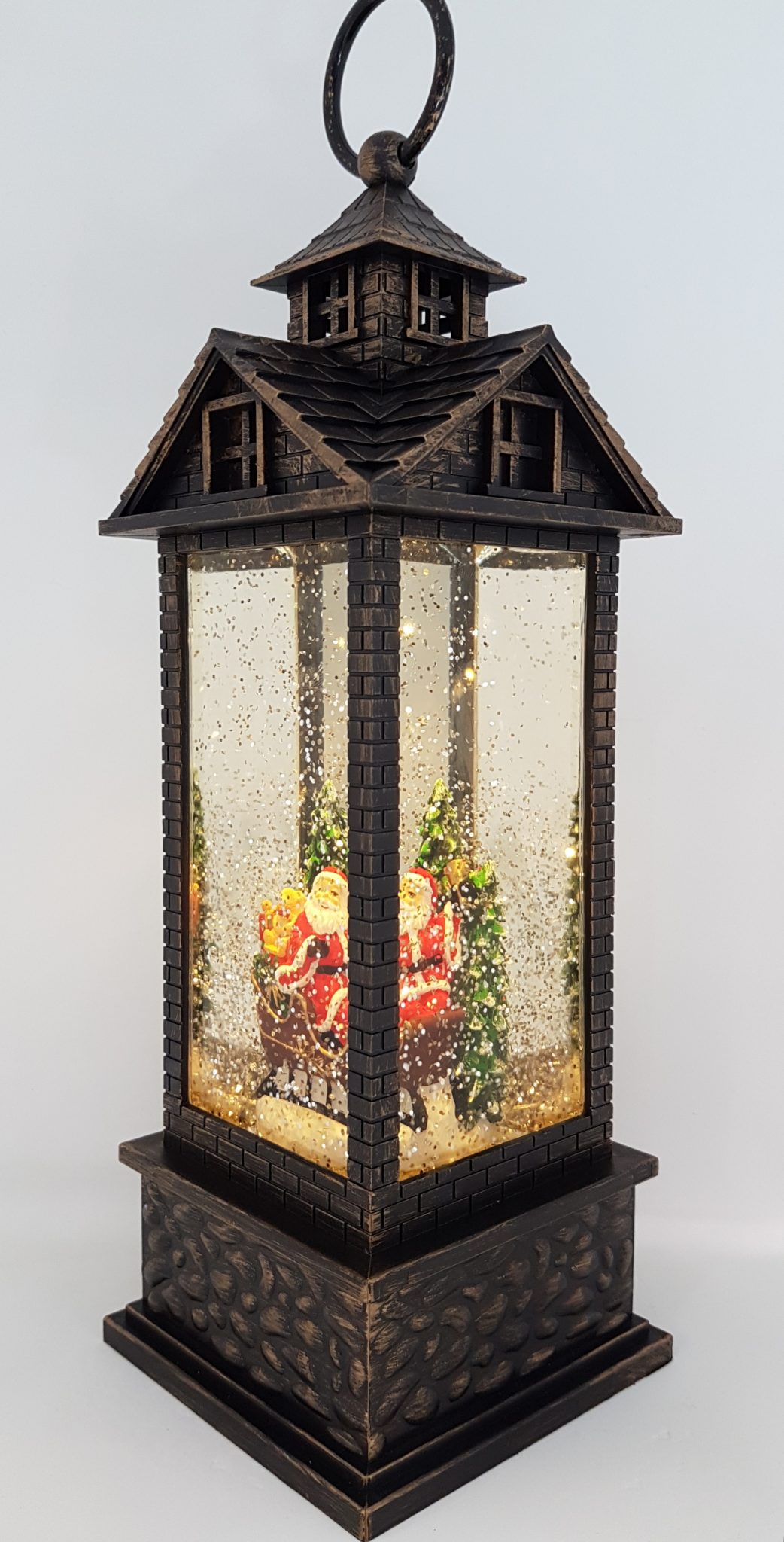 Christmas Glitter Lantern – Santa / Father Christmas in a Sleigh with a Christmas Tree – Christmas Ornament Design #8