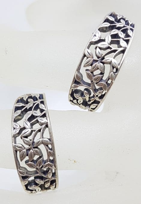 Sterling Silver Ornate Design Large Hoop Earrings