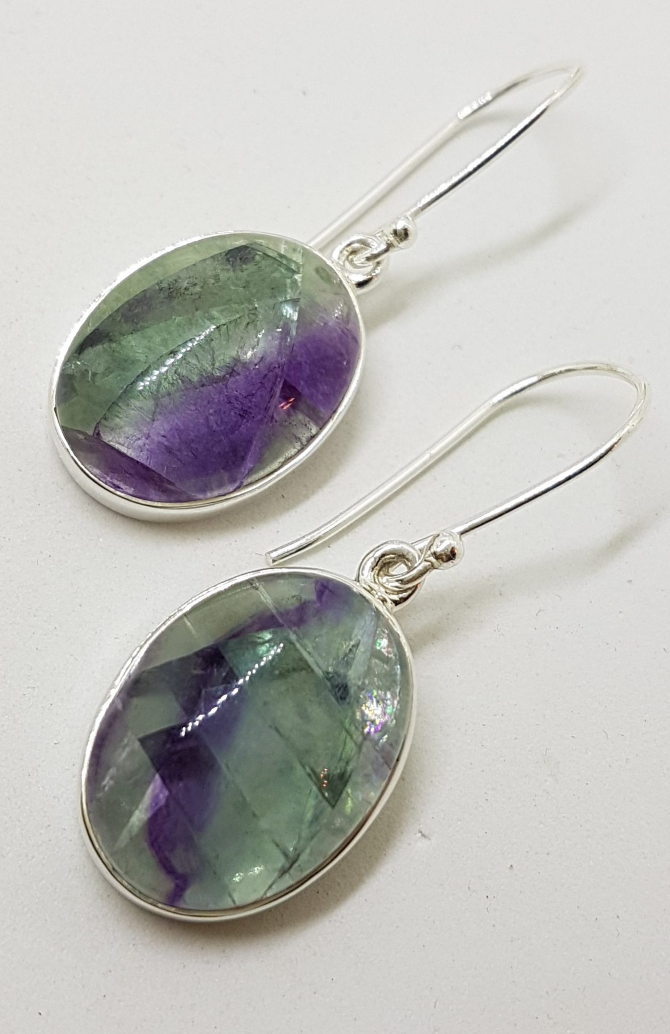 Sterling Silver Oval Cabochon Cut Fluoride Drop Earrings