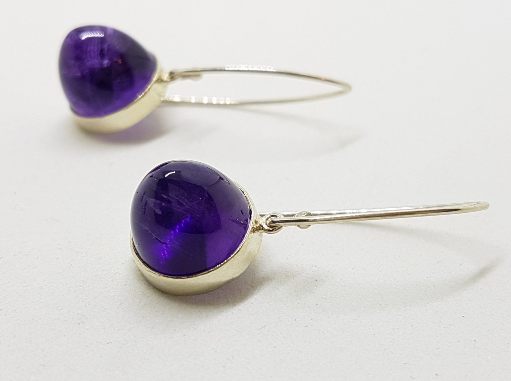 20200809_095855 Sterling Silver Cabochon Cut Amethyst Pointy Drop Earrings