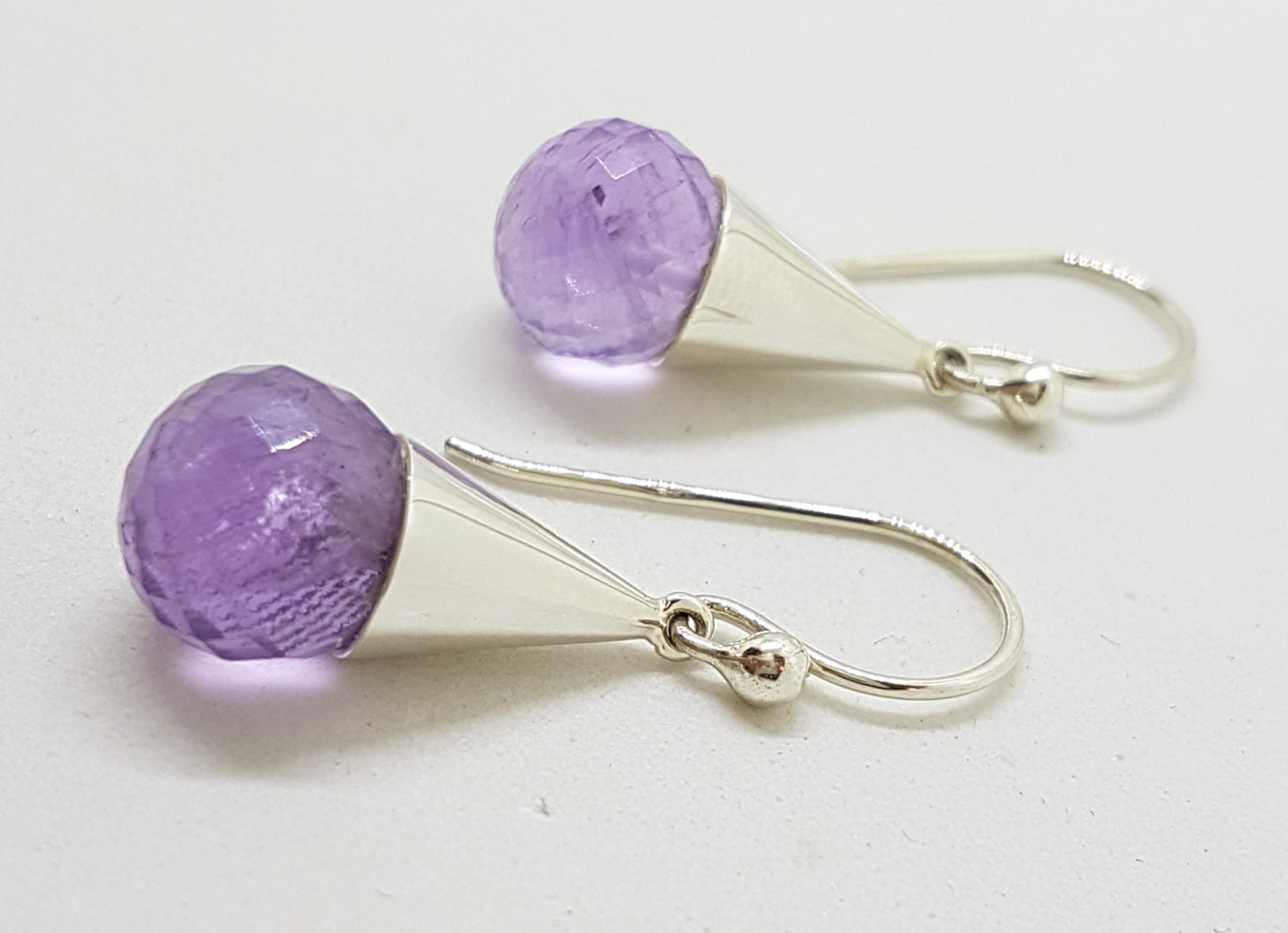 20200809_110331 Sterling Silver Ball Drop Amethyst Earrings in Cone Setting