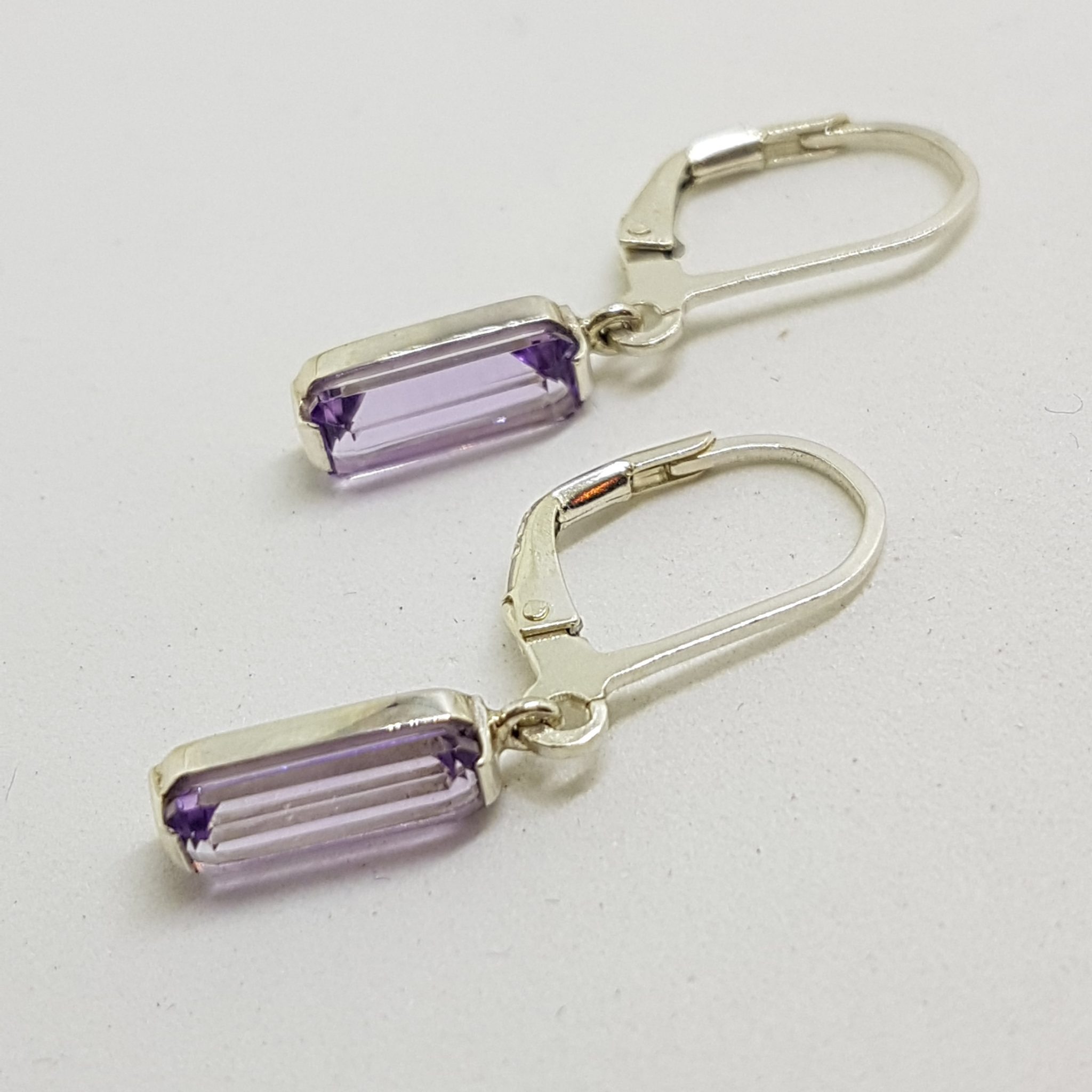 Sterling Silver Rectangular Amethyst Drop Earrings