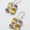 Sterling Silver Citrine and Tourmaline Drop Earrings