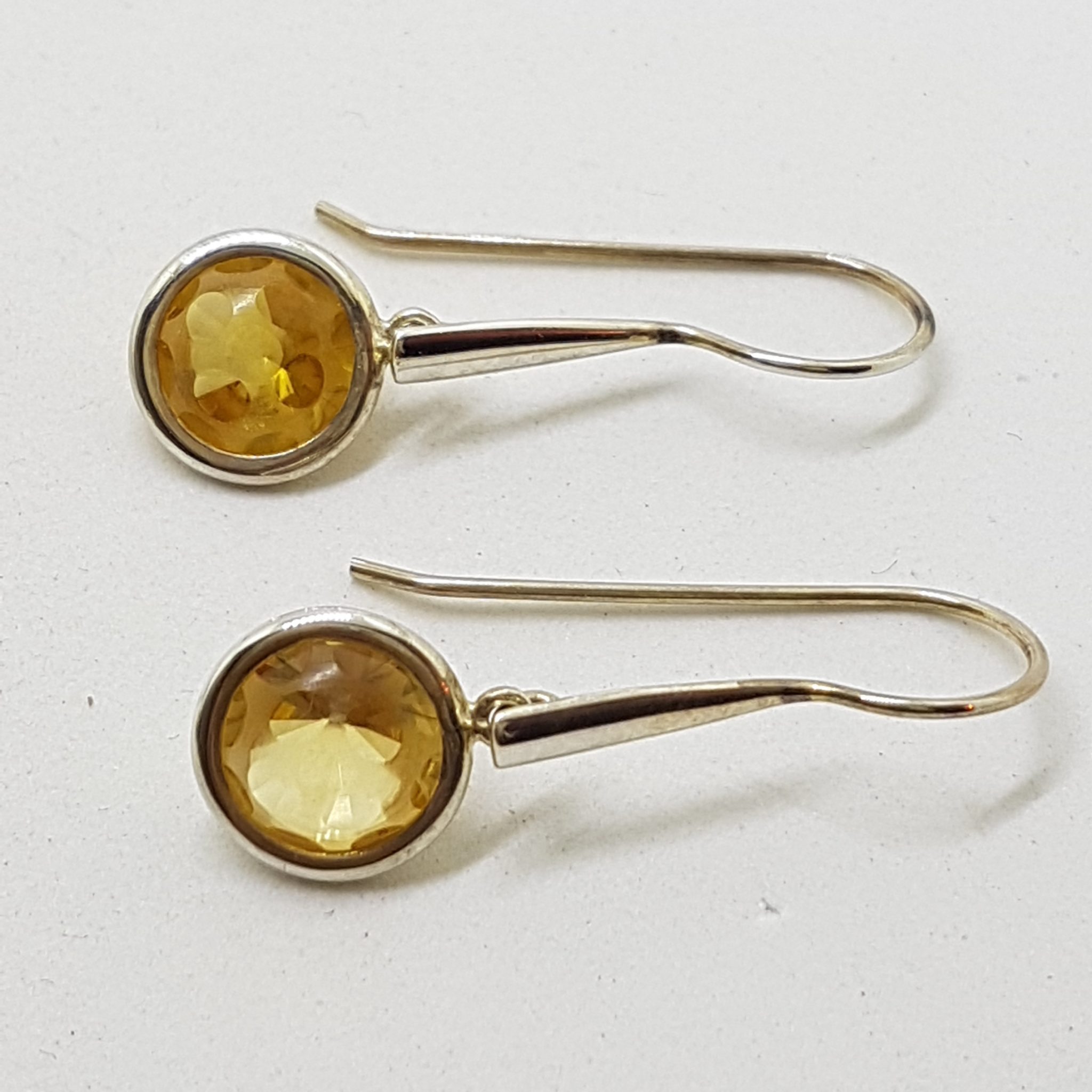 Sterling Silver Citrine Round Bezel Set Long Line Drop Earrings