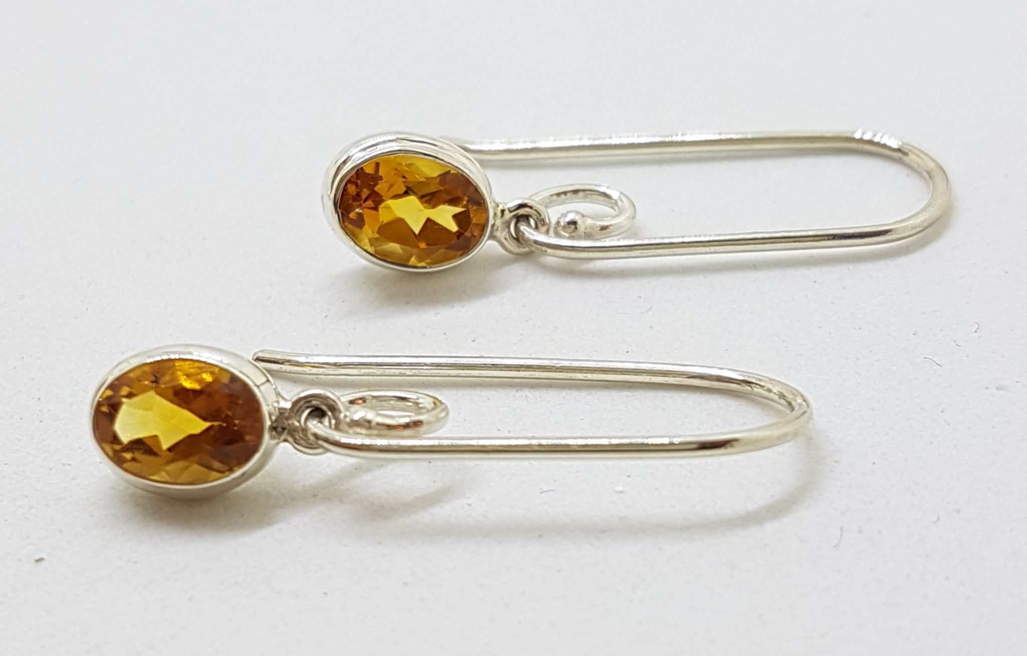 Sterling Silver Citrine Oval Bezel Set Long Line Drop Earrings