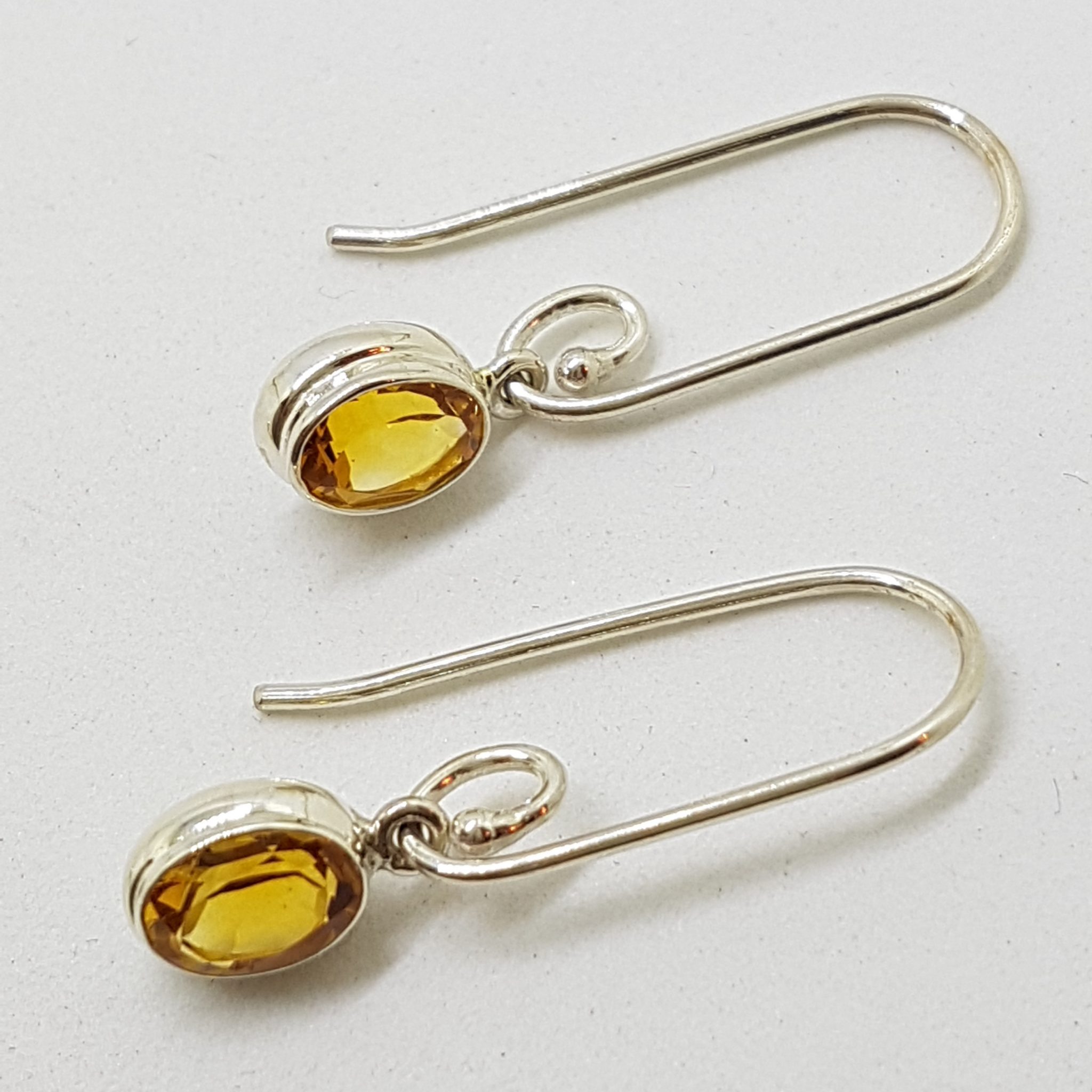 Sterling Silver Citrine Oval Bezel Set Long Line Drop Earrings