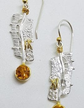 Sterling Silver & Gold Plate Long Citrine Drop Earrings