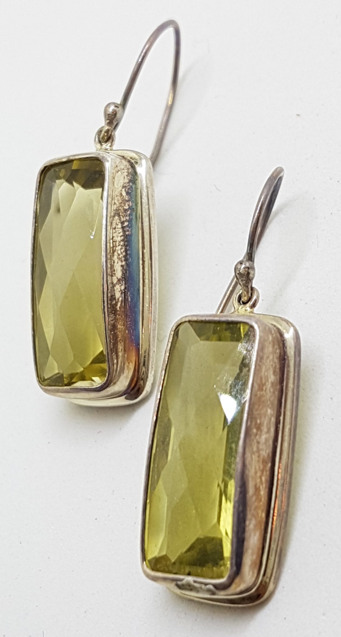 Sterling Silver Large Rectangular Lemon Citrine / Quartz Drop Earrings