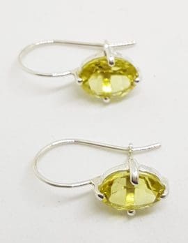 Sterling Silver Oval Claw Set Lemon Citrine / Quartz Drop Earrings