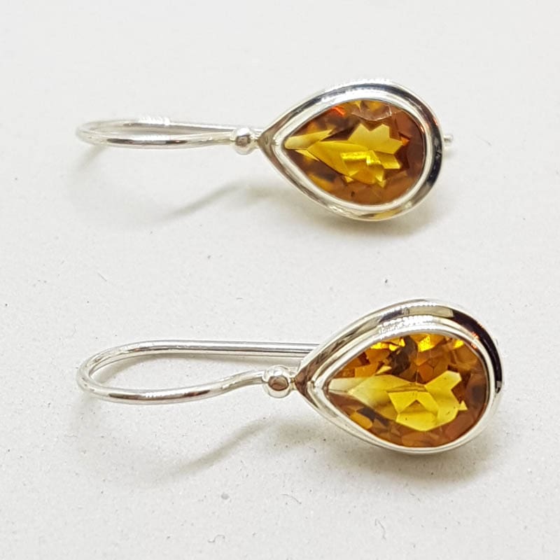 Sterling Silver Pear Shape / Teardrop Citrine Drop Earrings