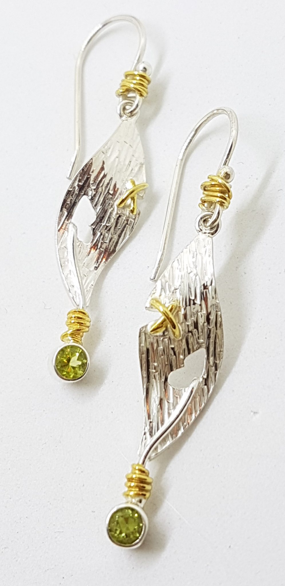 20200809_124015 Sterling Silver and Gold Plate Long Peridot Drop Earrings