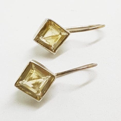 Sterling Silver Square Citrine Drop Earrings