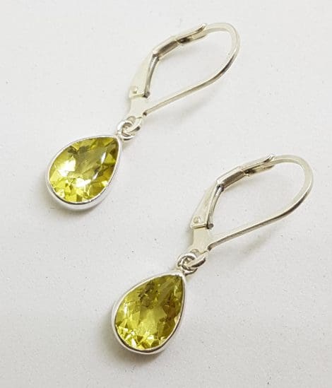Sterling Silver Pear Shape / Teardrop Lemon Citrine Drop Earrings