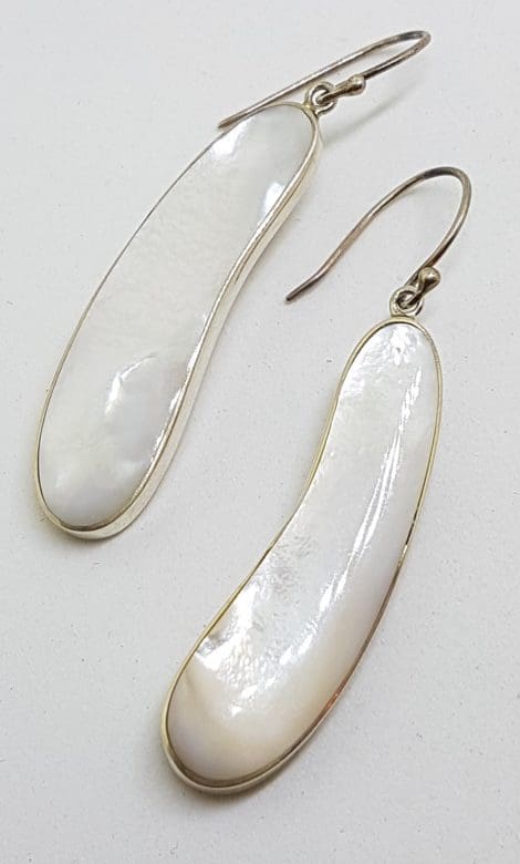 Sterling Silver Mother of Pearl Long Curved Drop Earrings