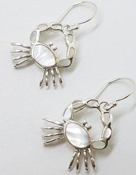 Sterling Silver Mother of Pearl Crab Drop Earrings