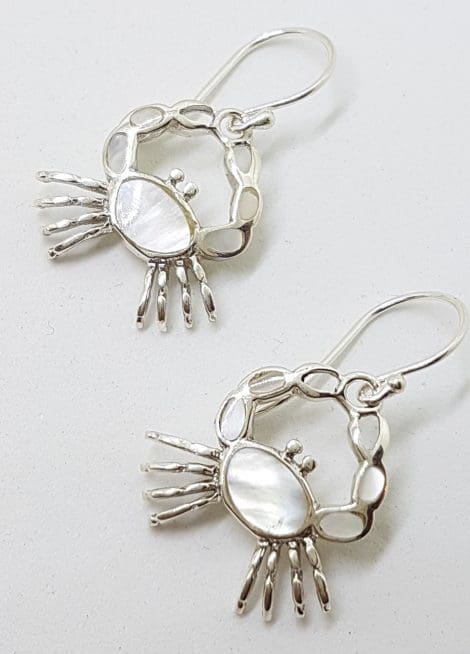 Sterling Silver Mother of Pearl Crab Drop Earrings