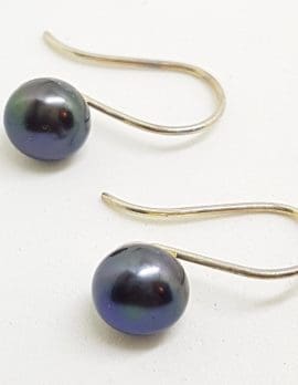 Sterling Silver Blue Black Pearl Drop Earrings