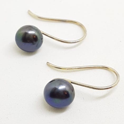Sterling Silver Blue Black Pearl Drop Earrings