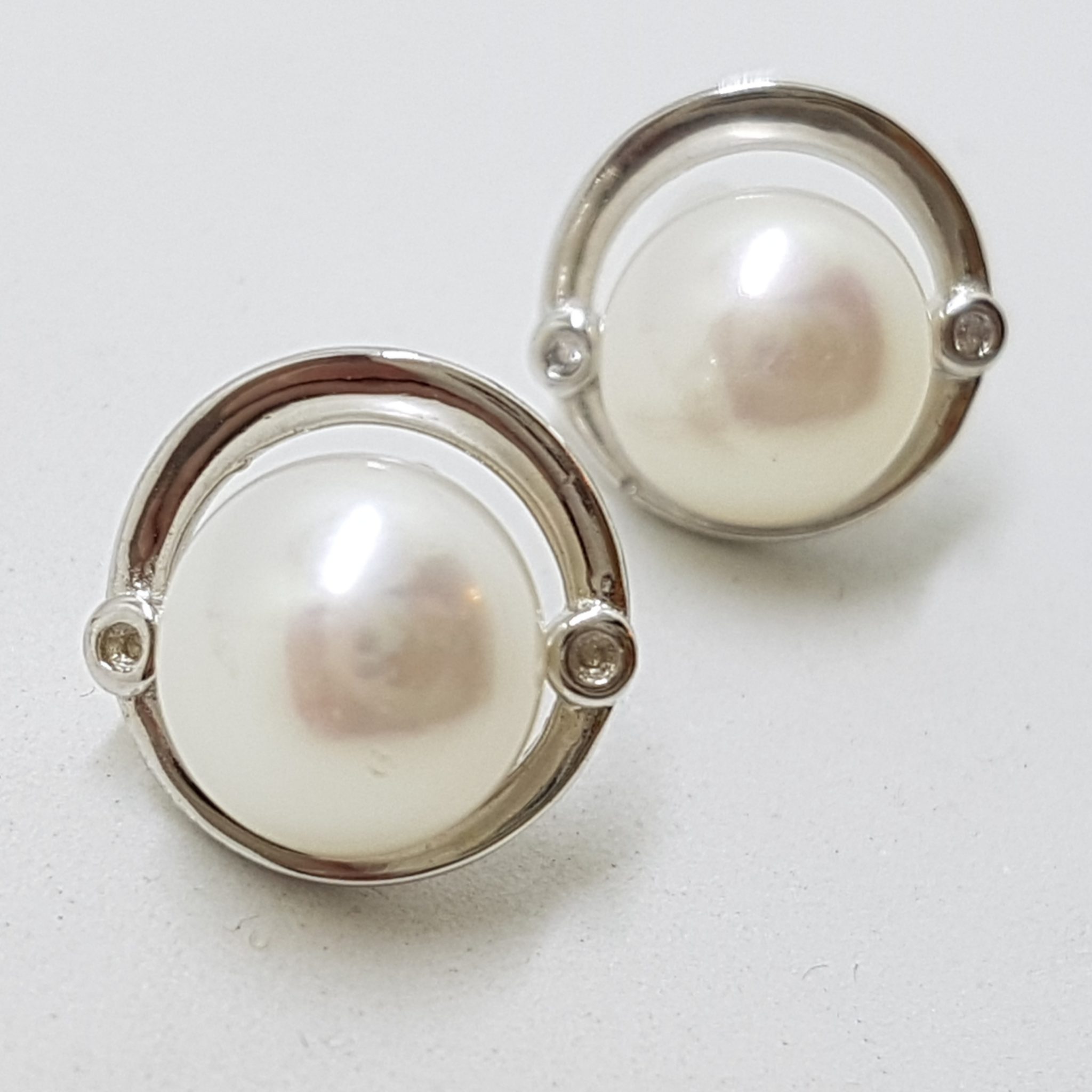 20200809_125045 Sterling Silver Round Pearl and Cubic Zirconia Stud Earrings