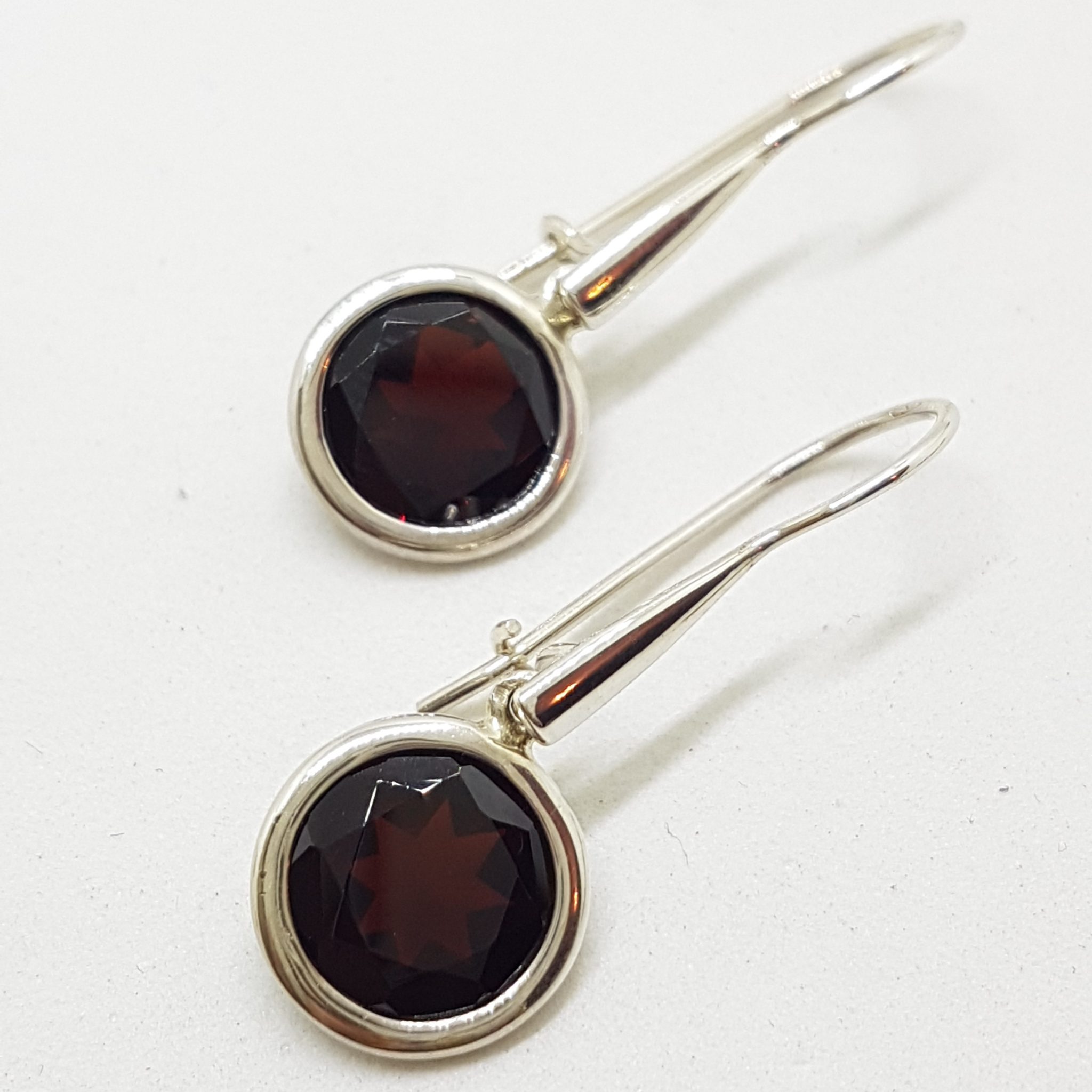 Sterling Silver Garnet Earrings - Long Round Drops