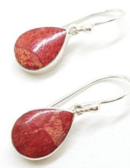 Sterling Silver Pear Shape / Teardrop Coral Drop Earrings