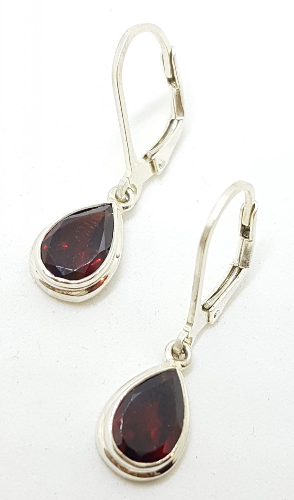 Sterling Silver Teardrop / Pear Shape Garnet Drop Earrings