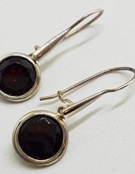 Sterling Silver Garnet Earrings - Long Round Drops
