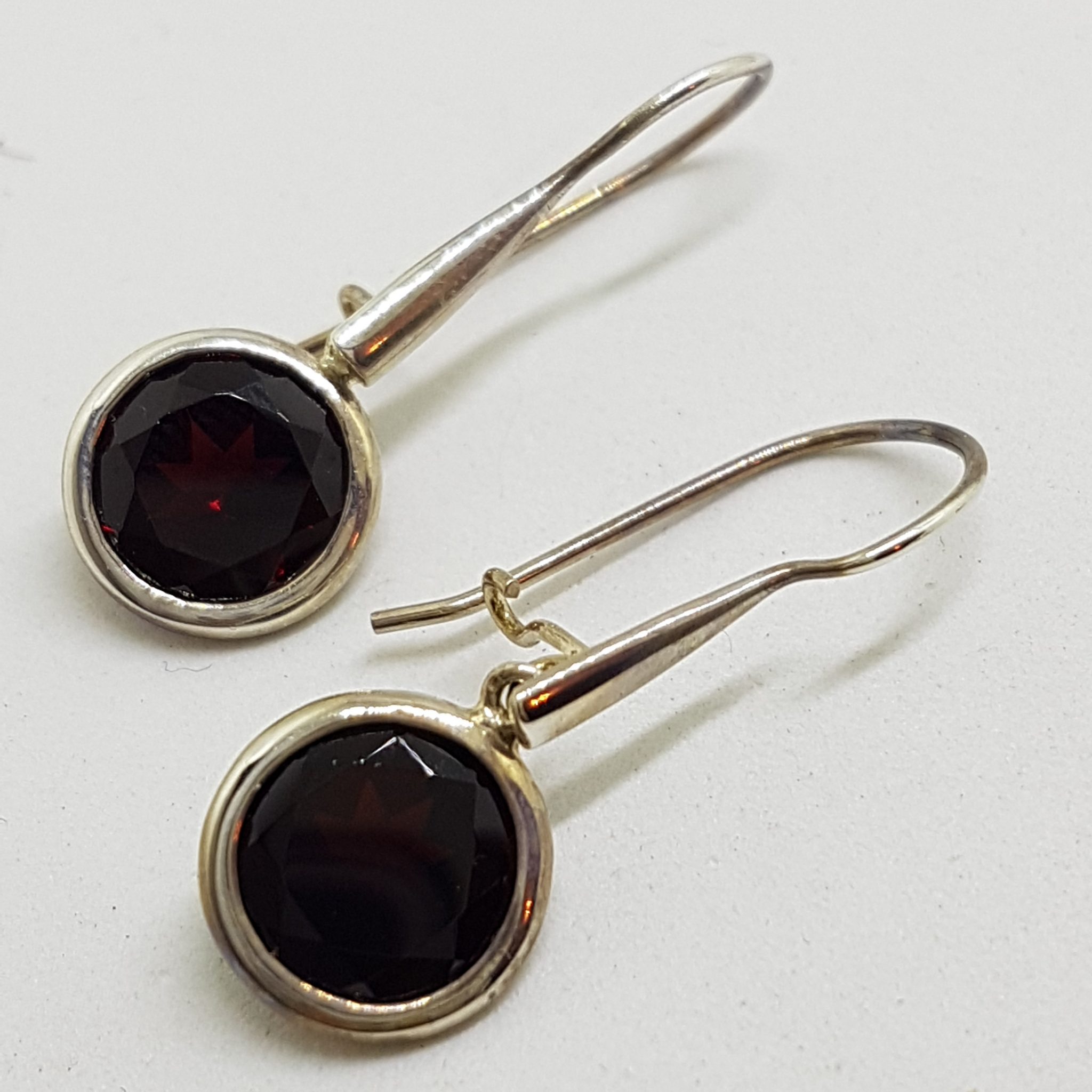 Sterling Silver Garnet Earrings - Long Round Drops