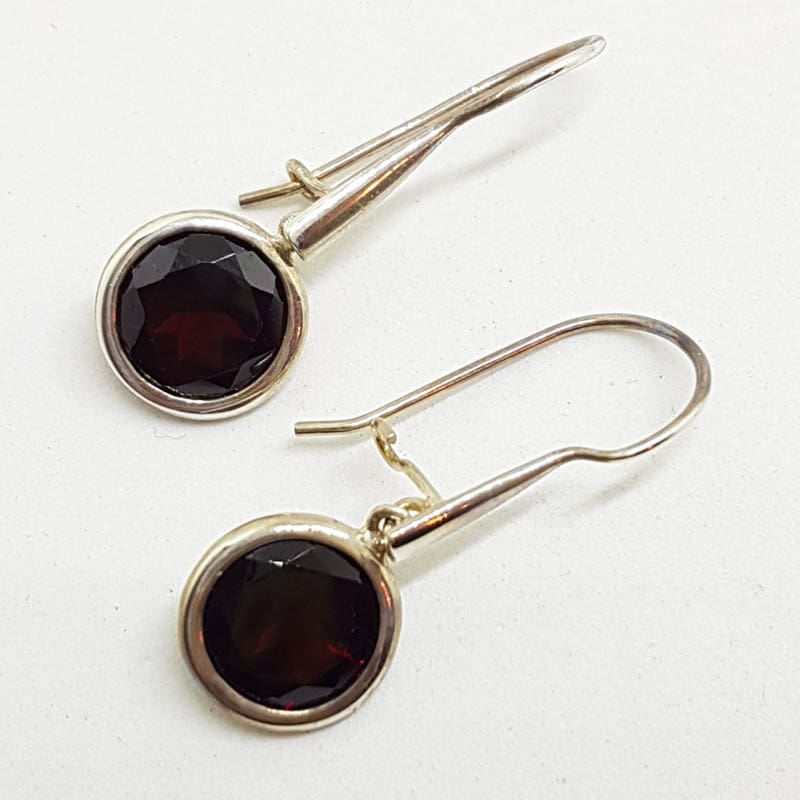 Sterling Silver Garnet Earrings - Long Round Drops