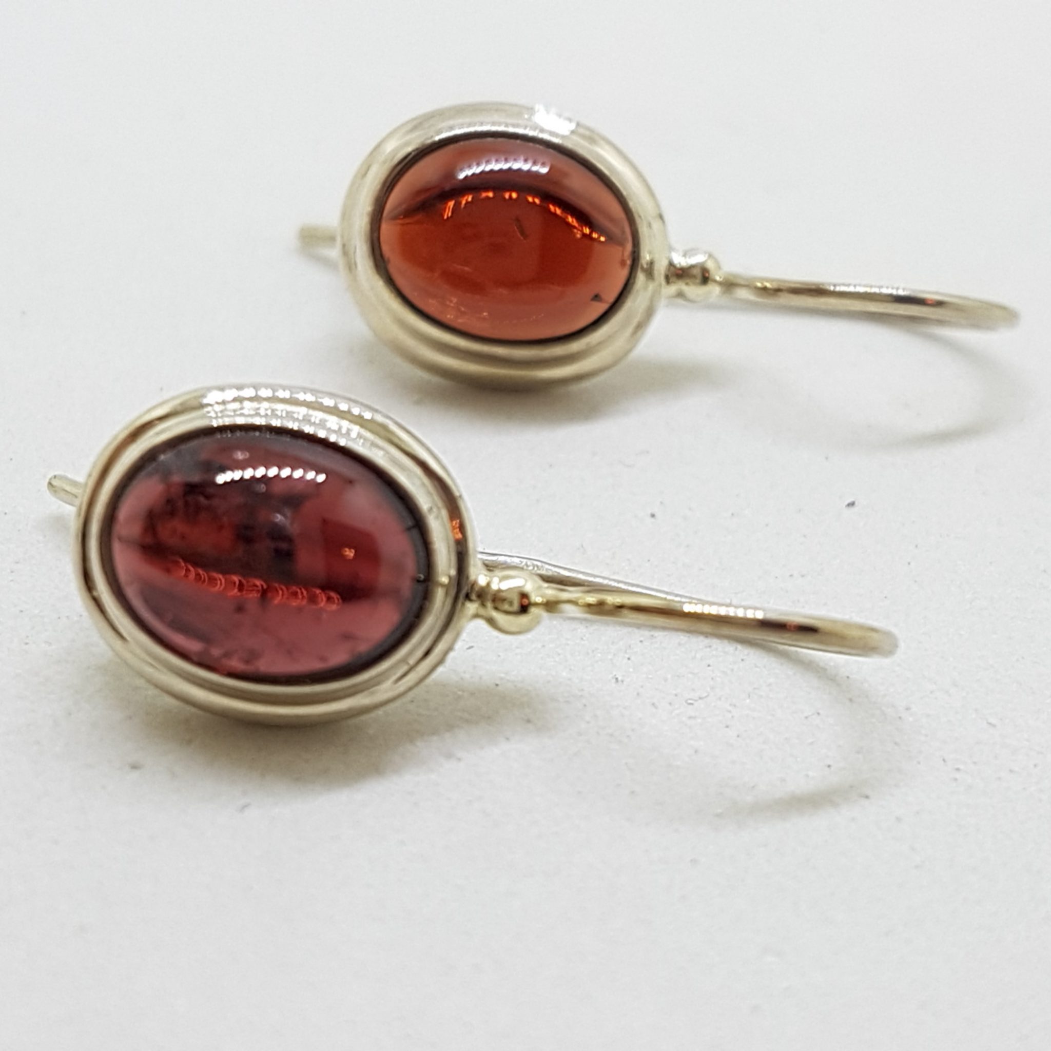 Sterling Silver Oval Cabochon Cut Garnet Drop Earrings