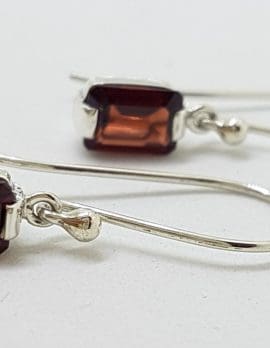 Sterling Silver Rectangular Garnet Drop Earrings