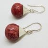 Sterling Silver Coral Ball in Cone Drop Earrings