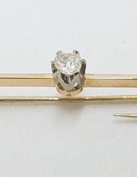 9ct Yellow Gold Solitaire Diamond Bar Brooch