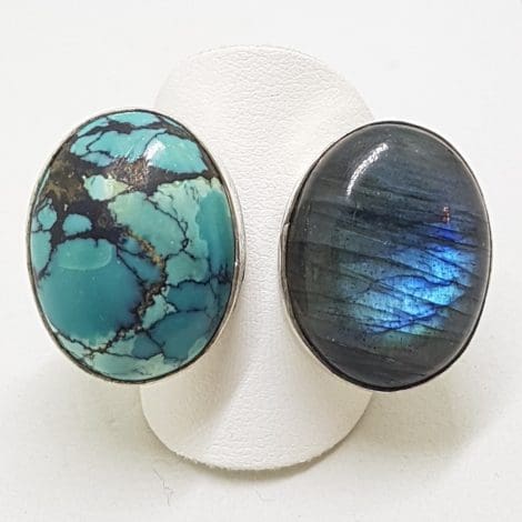 Sterling Silver Labradorite and Turquoise Large Ring