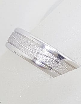 10ct White Gold Matt and Shiny Wedding Band / Ring with Curved Design - Gents / Ladies