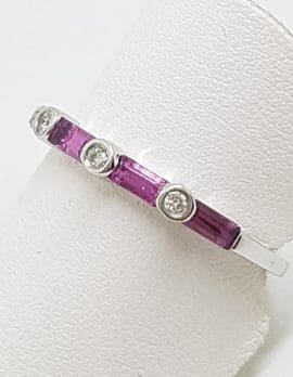 18ct White Gold Pink Tourmaline & Diamond Eternity / Stackable / Band Ring