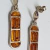Sterling Silver Natural Baltic Amber Long Cluster Drop Earrings