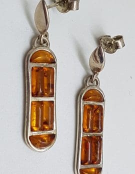 Sterling Silver Natural Baltic Amber Long Cluster Drop Earrings