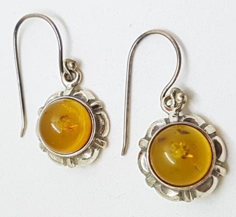 Sterling Silver Natural Baltic Amber Round Drop Earrings