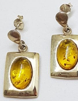Sterling Silver Natural Baltic Amber Oval in Rectangular Drop Earrings